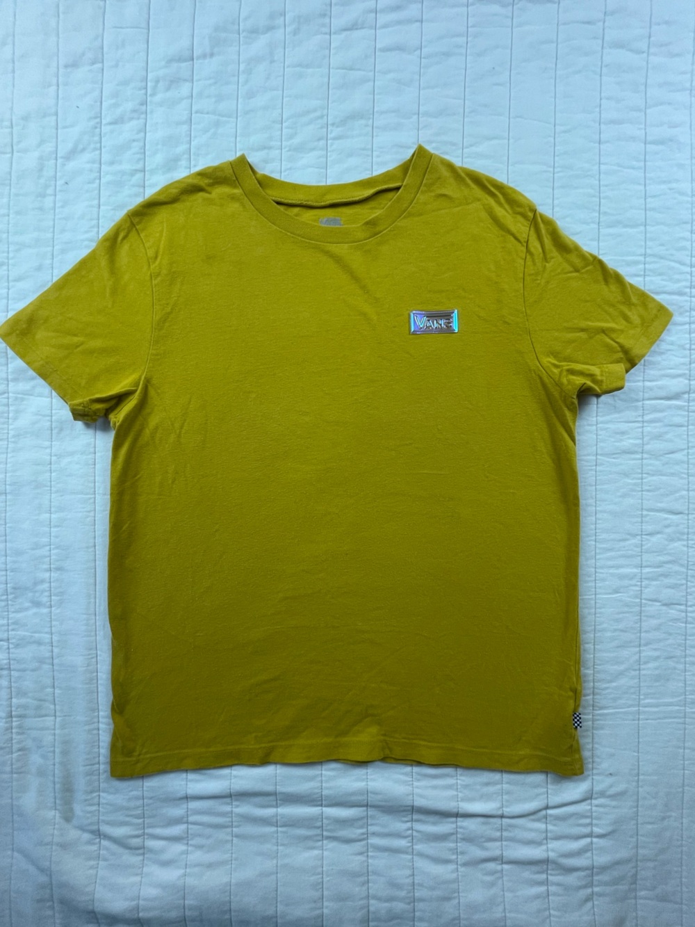 Vans Mustard Yellow Short Sleeve Tee w Iridescent Logo patch medium